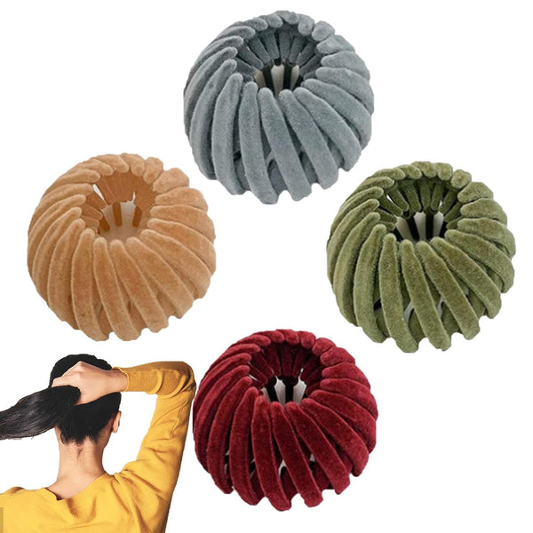 4Pcs Bird Nest Hair Claw Clips - Retractable Bun Maker Claw Clip