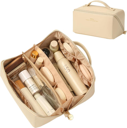 Travel Makeup Bag, Large Capacity Cosmetic Bag for Women, Waterproof PU Leather