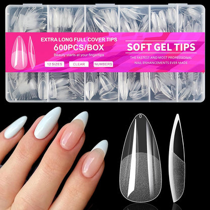 600pcs Almond Nail Tips Medium Fake Nails - Soft Gel Nail Tips Almond Shape