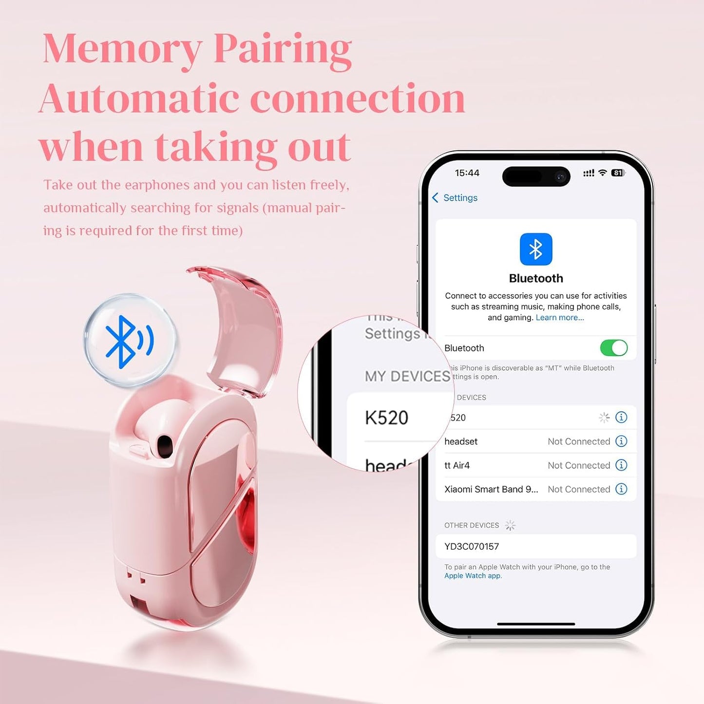 Heart Wireless Earphone, Cute Invisible Earbuds Wireless Bluetooth for Small Ears Canals