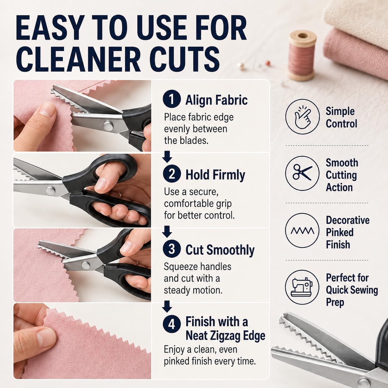 Stainless Steel Zig Zag Scissors - Pinking Shears for Fabric Cutting DIY