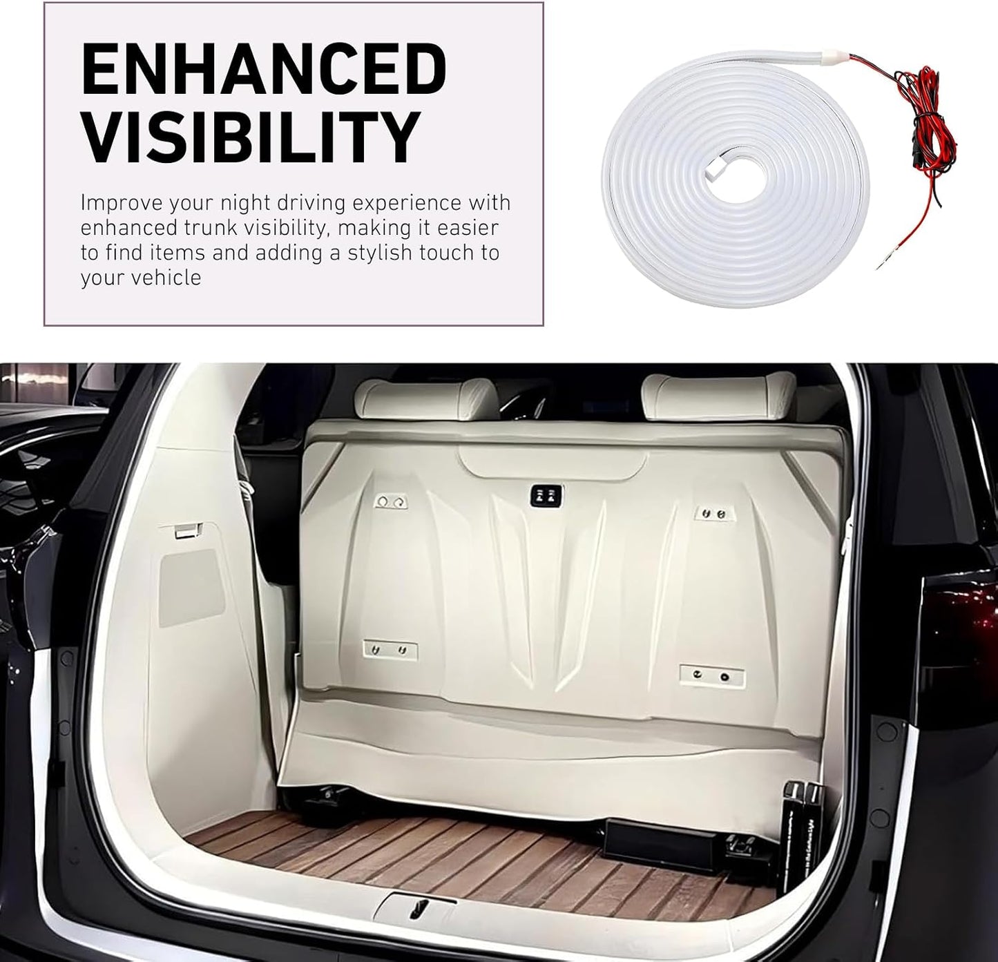 6.7FT Car Trunk LED Strip Light, Silicone Waterproof Flexible Trunk Cargo Ambient Lamp, Bright Cargo Embedded Lighting for Cars