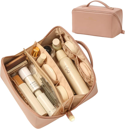 Travel Makeup Bag, Large Capacity Cosmetic Bag for Women, Waterproof PU Leather