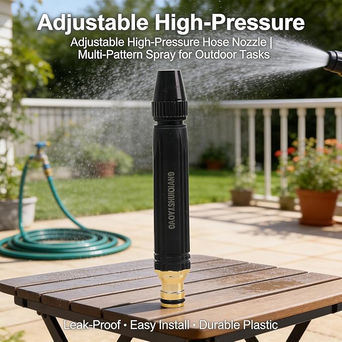 Adjustable Garden Hose Nozzle, Multi-Pattern Spray Nozzle | with Adjustable Stainless Steel Hose Clamp