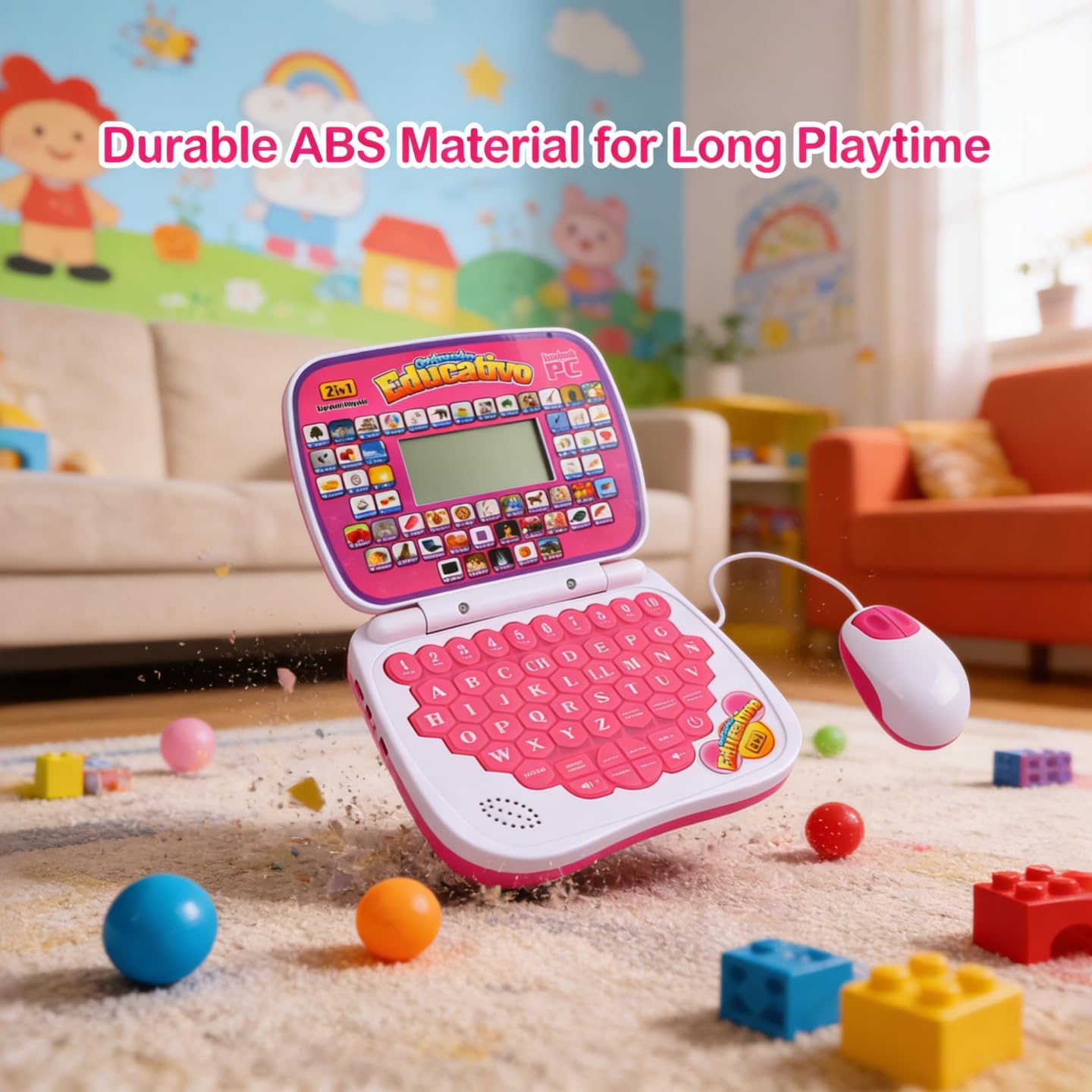 Bilingual Kids Laptop with English&Spanish, Interactive Music Function Rereading Keyboard Educationa
