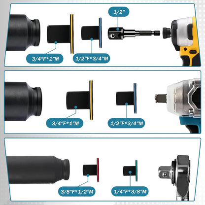 4Pcs Low Profile Impact Socket Adapter Set (3/8" to 1/2", 1/4" to 3/8", 1/2" to 3/4", 3/4" to 1")