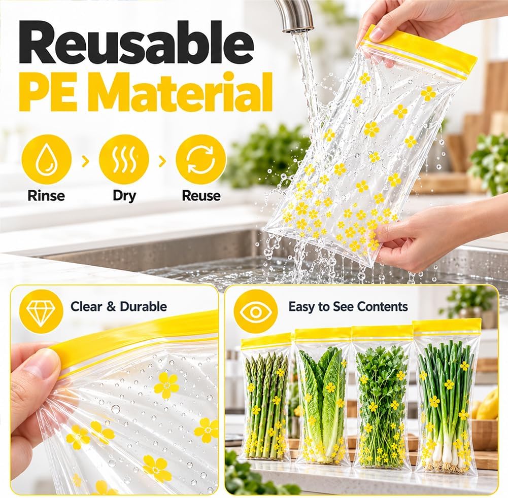 Long Vegetable Storage Bags, Thick Double Food Sealed Fresh-Keeping Bags