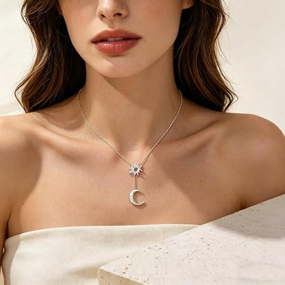 Sun and Moon Necklace for Women Gold Sun Y Lariat Necklace Silver Moon Pendant Necklace