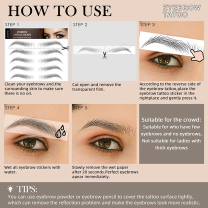 6 Sheets  Realistic Waterproof Eyebrow Tattoo Stickers 42Pairs