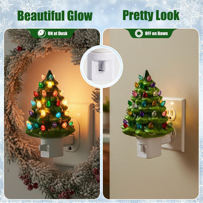 LED Christmas Tree Night Light, Colored Bulbs Nightlight with Switch