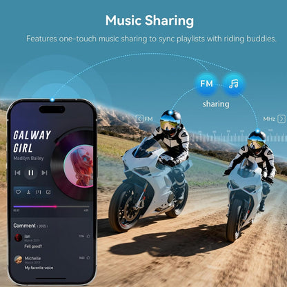 Y12Pro Motorcycle Intercom Helmet Bluetooth 5.4 Headset with 2-in-1 Mic IP56 Waterproof