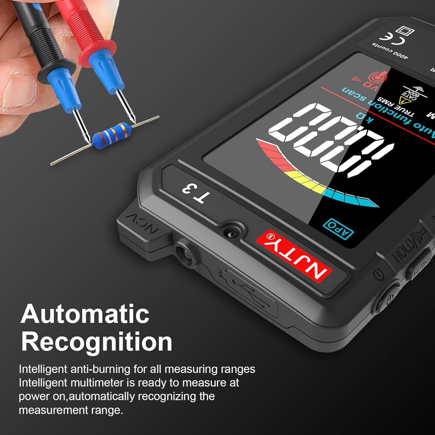T3 Smart Digital Multimeter, Ultra-Thin Rechargeable Voltmeter with 3.2" Color LCD