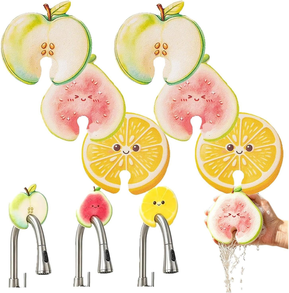 6PCS Compressed Cellulose Sponges - Fruit-Shaped Natural Pop-Up