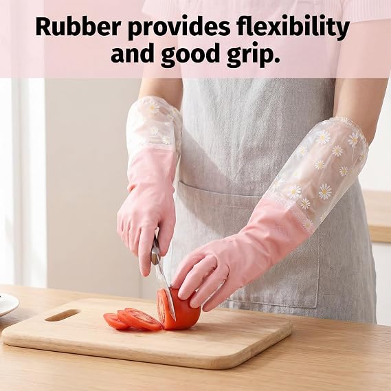 3 Pairs Dishwashing Cleaning Gloves-Reusable Rubber Gloves Non-Slip