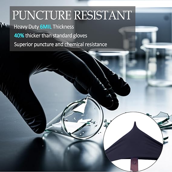 50Pcs Black Disposable Nitrile Gloves, 6Mil Food Safe Cooking Gloves Latex Free Rubber Gloves