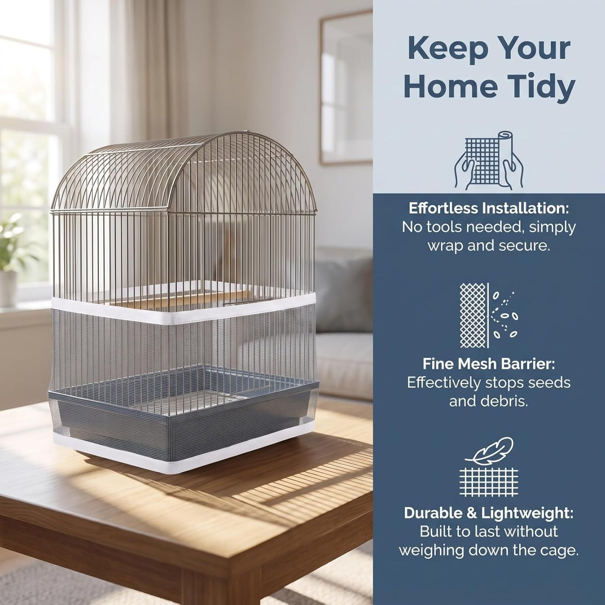 Bird Cage Seed Guard Mesh Tape - Self-Adhesive, Cut-to-Fit
