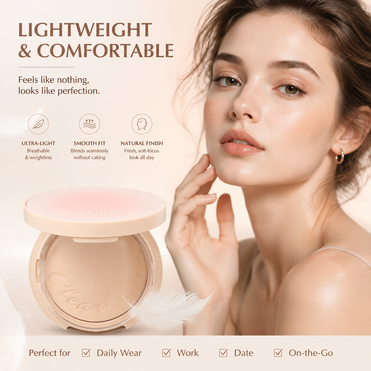 Matte Soft-Focus Oil-Control Pressed Powder – Natural, Long-Lasting, Waterproof, and Sweat-Resistant
