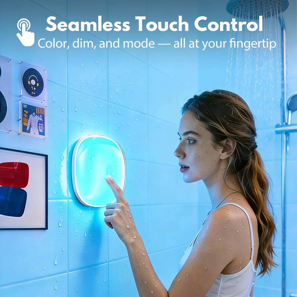 IP65 Waterproof Rechargeable Shower Light - 6″ 300LM Bright, 16 Colors