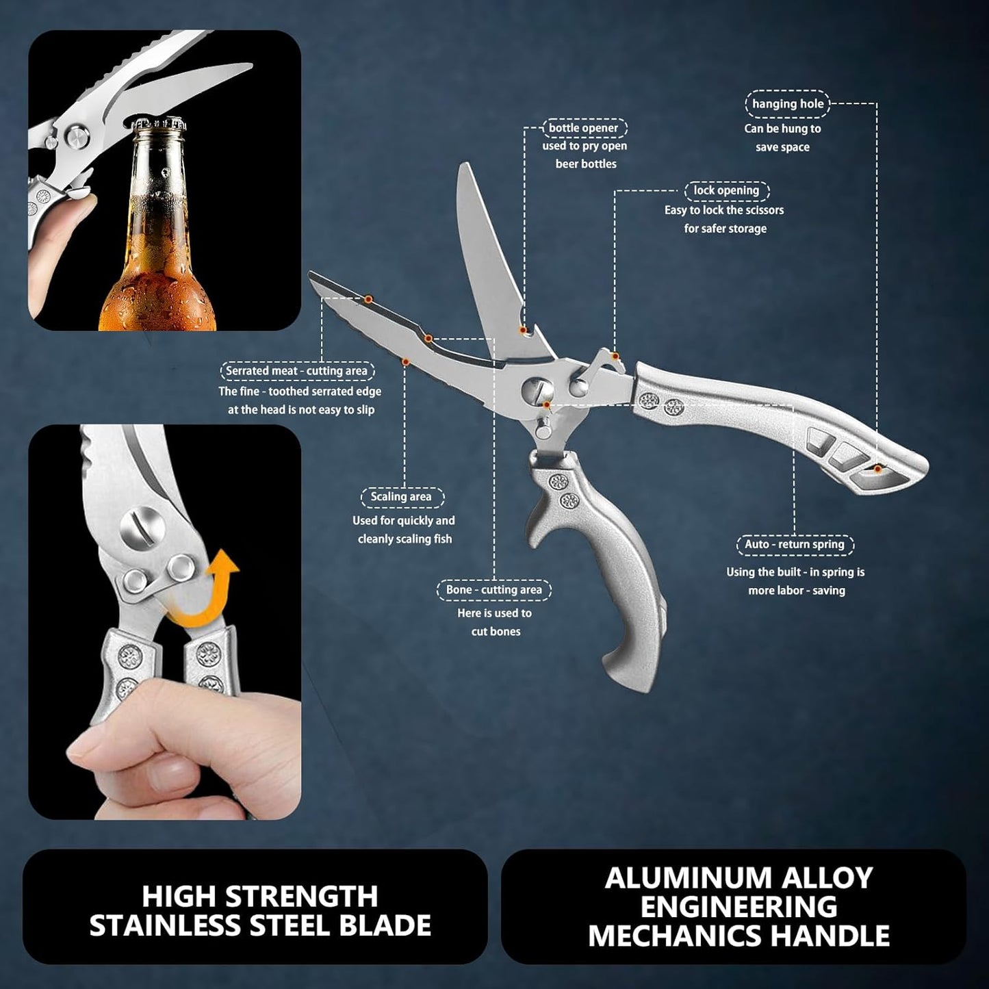 Bone Shears - Heavy-Duty Kitchen Scissors with Fish Scaler & Bottle Opener