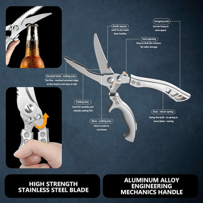 Bone Shears - Heavy-Duty Kitchen Scissors with Fish Scaler & Bottle Opener