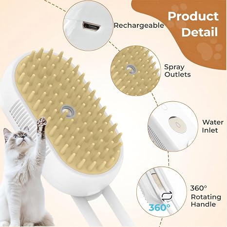 4 in 1 Rechargeable Pet Steam Brush for Shedding