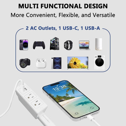 Outlet Extender Stick, Power Strip with 6 Outlets & 2 USB Ports