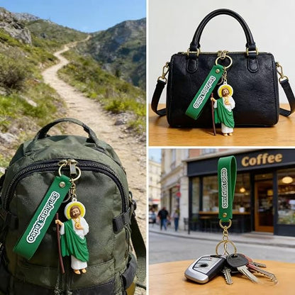 2Pcs Jesus Keychain with Wristlet San Judas Tadeo Keychain Charms Accessories for Car Keys Backpack