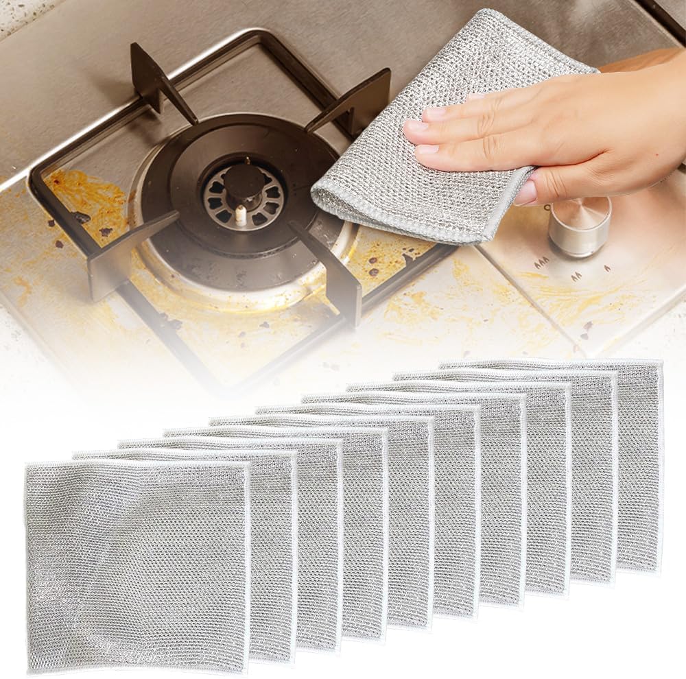 10Pcs Multipurpose Wire Dish Rags, Premium Scrubbing Non-Scratch Wire Dishcloths for Dishes