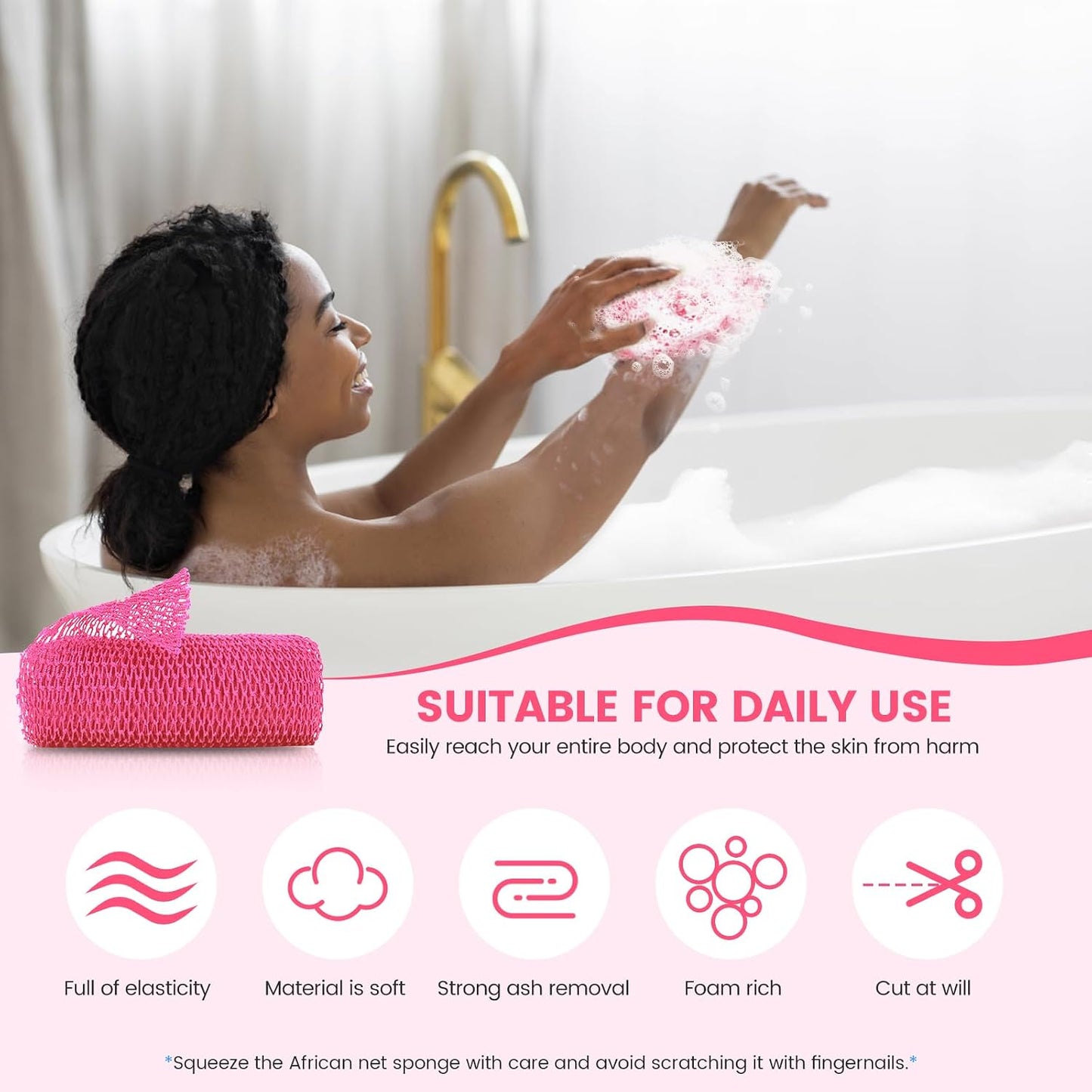 2PCS African Net Sponge, Authentic Exfoliating Body Scrubber for Bath and Shower