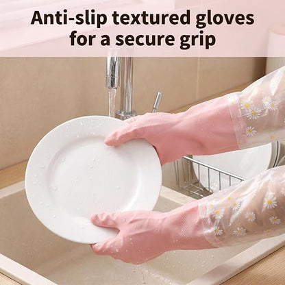 3 Pairs Dishwashing Cleaning Gloves-Reusable Rubber Gloves Non-Slip