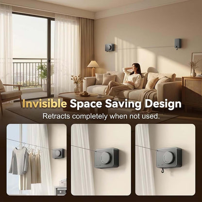 15Ft Retractable Wall Clothesline Hidden Indoor Drying Line