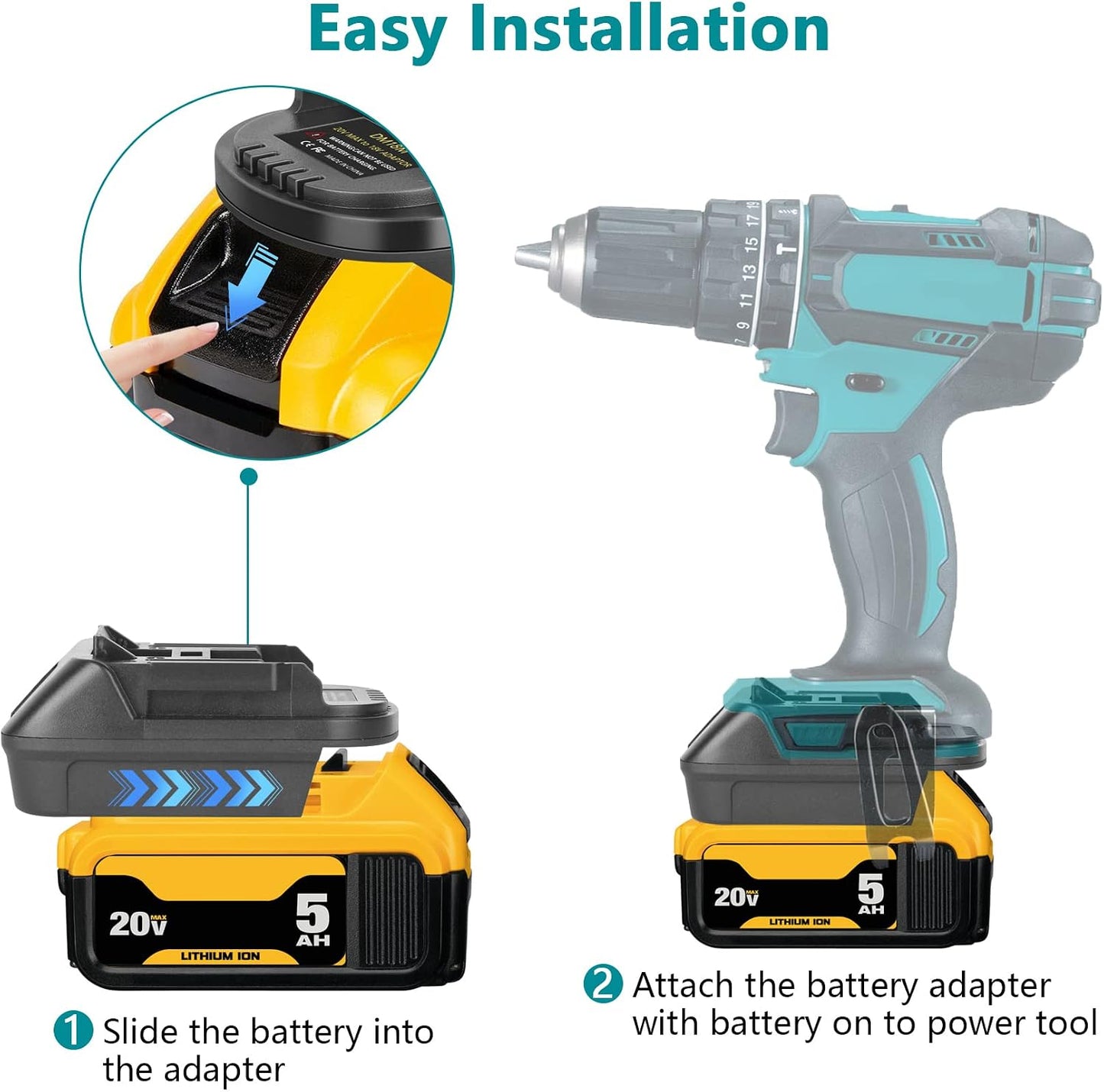 DM18M Converter Battery Adapter for Dewalt 20V & Milwaukee M18 18V Battery