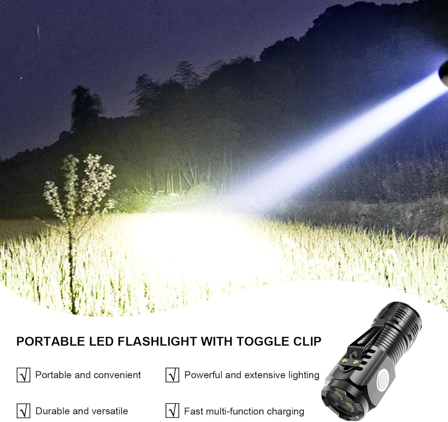 Ultra Bright Flashlight Portable Rechargeable LED Torch, Waterproof Pocket Torch for Outdoor