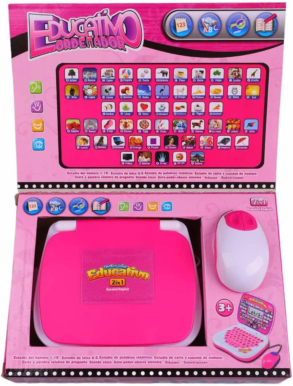 Bilingual Kids Laptop with English&Spanish, Interactive Music Function Rereading Keyboard Educationa
