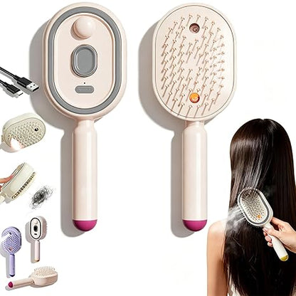 Electric Steam Brush for Hair, Portable Cordless Rechargeable Red Light Brushs with Detangling Comb