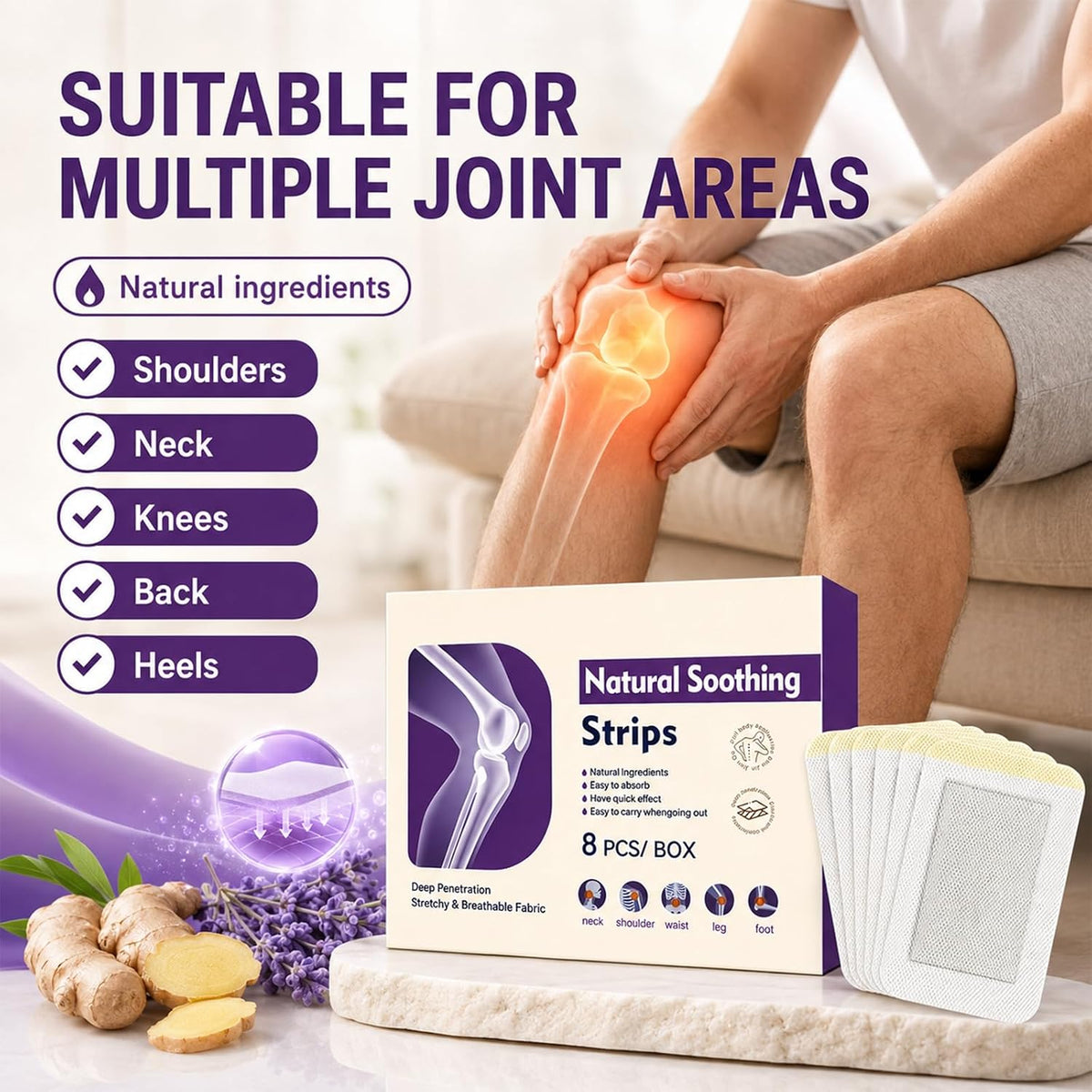 2Pack Natural Soothing Strips, Soothing Joint Patches, Deep Penetration, Care Joint and Muscle