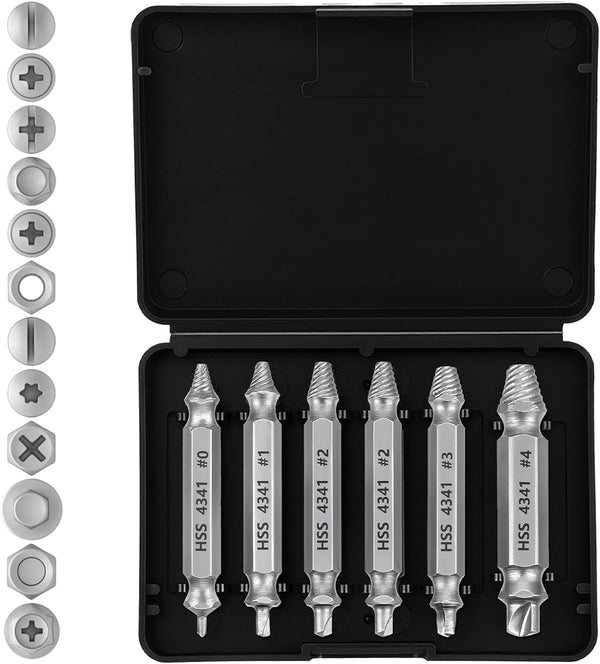 6 Pcs Stripped Screw Extractor Set Hss Damaged Screw Remover and Extractor Nuts & Bolts Drill Bit Tools