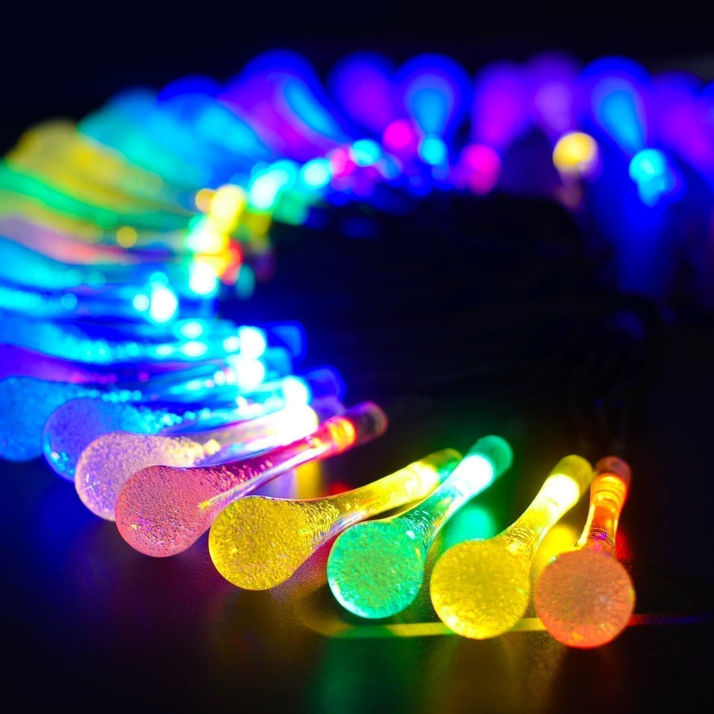 Solar String Lights Outdoor, Total 20LED 16.4FT, Water Drop