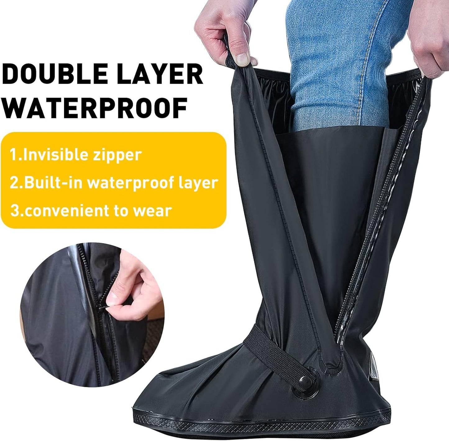 1Pair Waterproof Shoe Covers, Reusable & Foldable Rain Boot Shoe Cover with Zipper, Non-Slip, Reflector