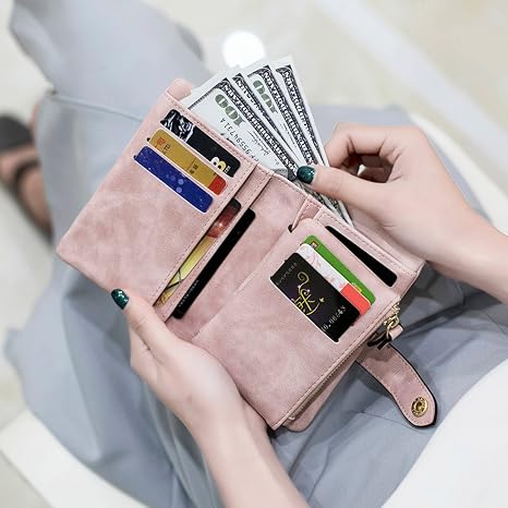 Women's RFID Slim Card Holder Wallet | Thin Bifold Multi Card Case with Zipper
