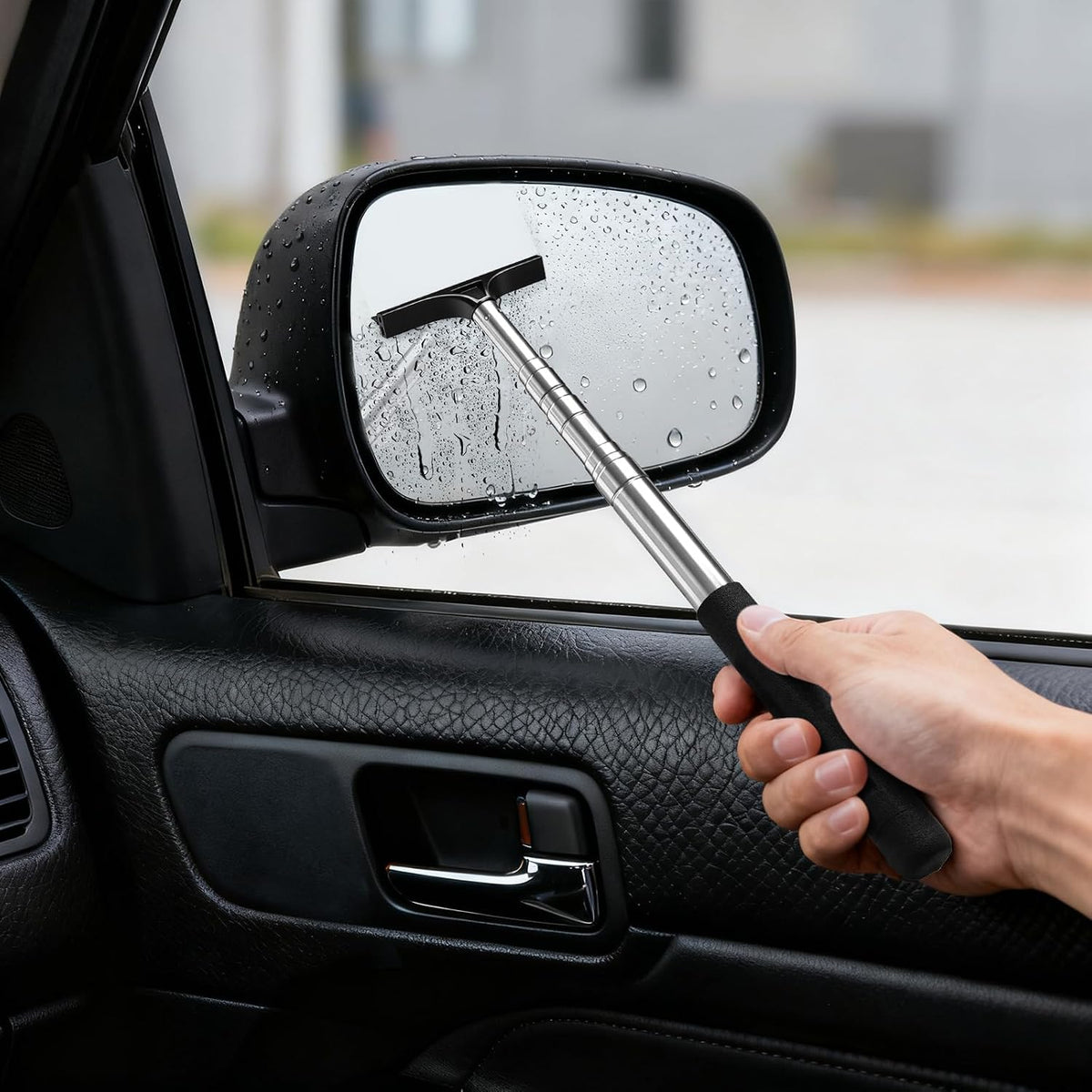 2PCS Black Retractable Car Rearview Mirror Wiper Long Handle Portable