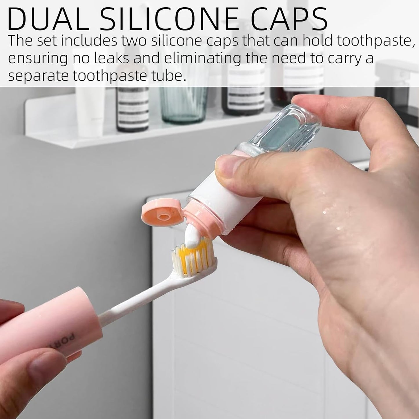 2PCS Portable Travel Toothbrush with Cover Toothpaste Case and 4 Replaceable Heads