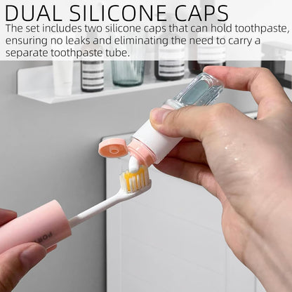 2PCS Portable Travel Toothbrush with Cover Toothpaste Case and 4 Replaceable Heads