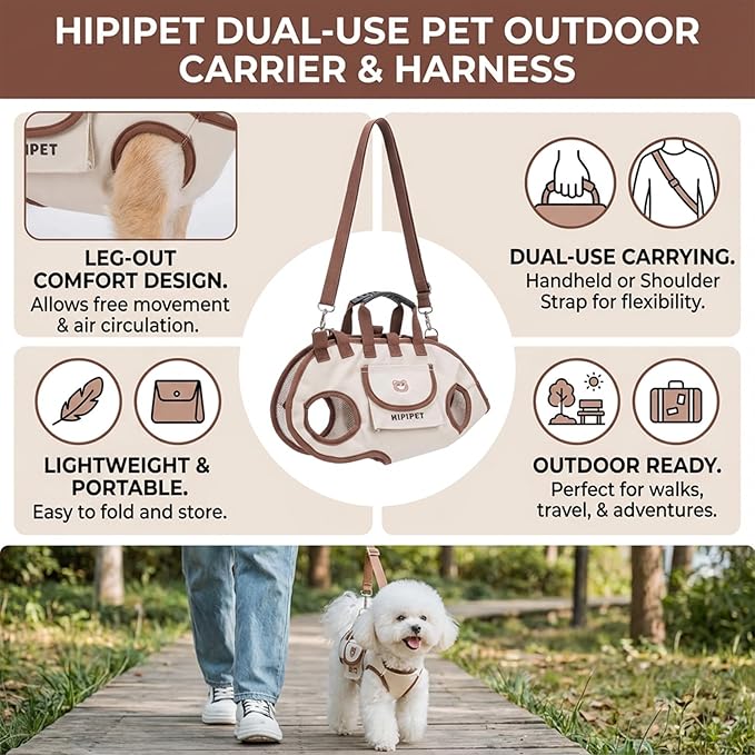 Dog Lift Harness,Adjustable Crossbody Shoulder Strap Cat Carrier Sling with Side Storage Pocket & 120cm Leash