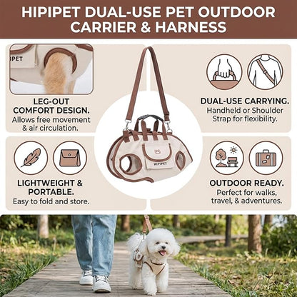 Dog Lift Harness,Adjustable Crossbody Shoulder Strap Cat Carrier Sling with Side Storage Pocket & 120cm Leash