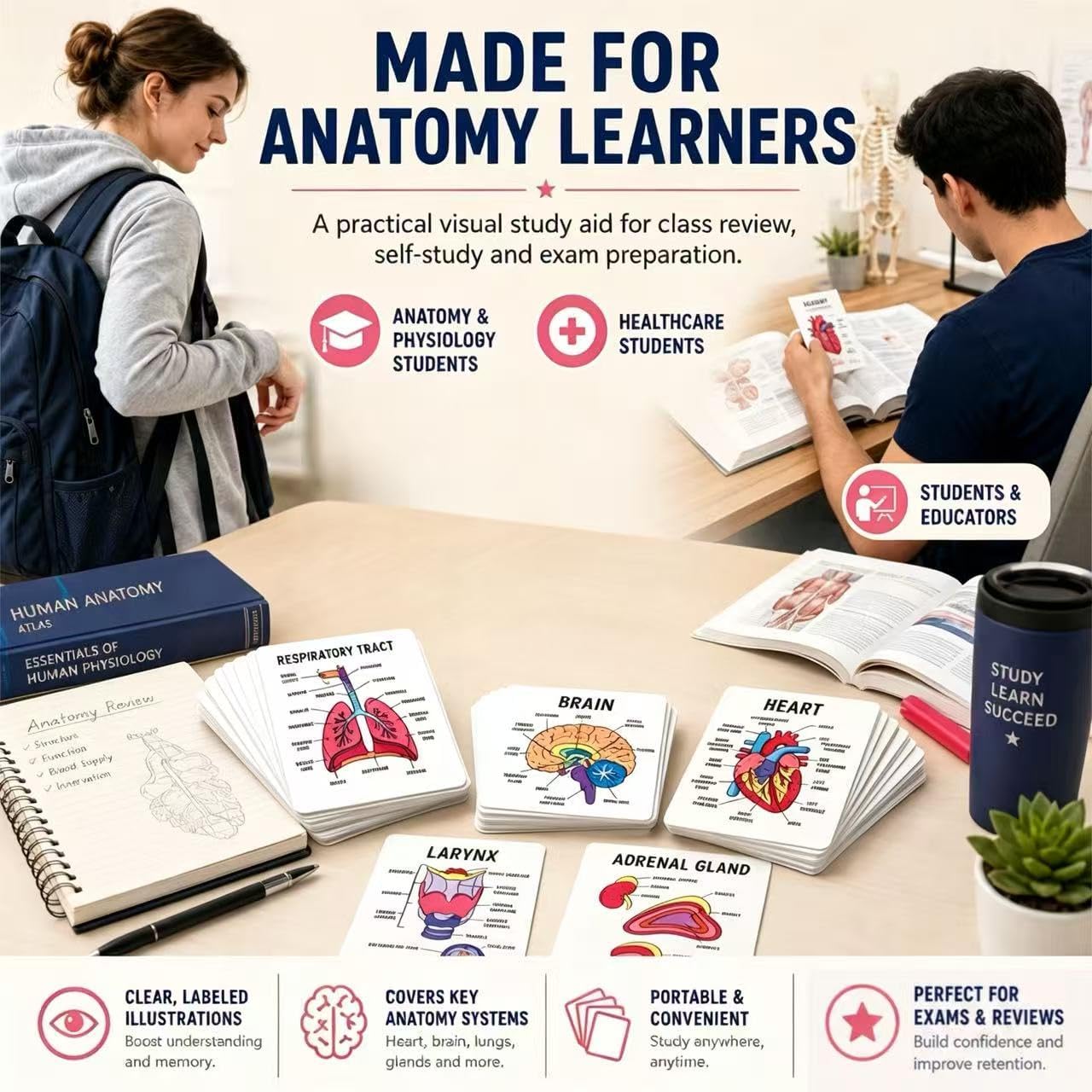 30 Pcs Human Anatomy Flash Cards – Comprehensive Study Guide