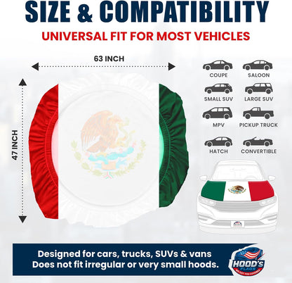 Mexico Flag Car Hood Cover 63"x47"Universal Fit for Cars, SUVs, or Pickup Trucks