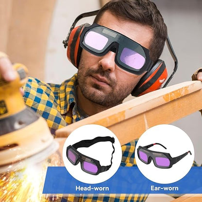 Welding Glasses Auto Darkening Safety Goggles with an Elastic Band, Solar Powered Auto Darkening Welding Glasses