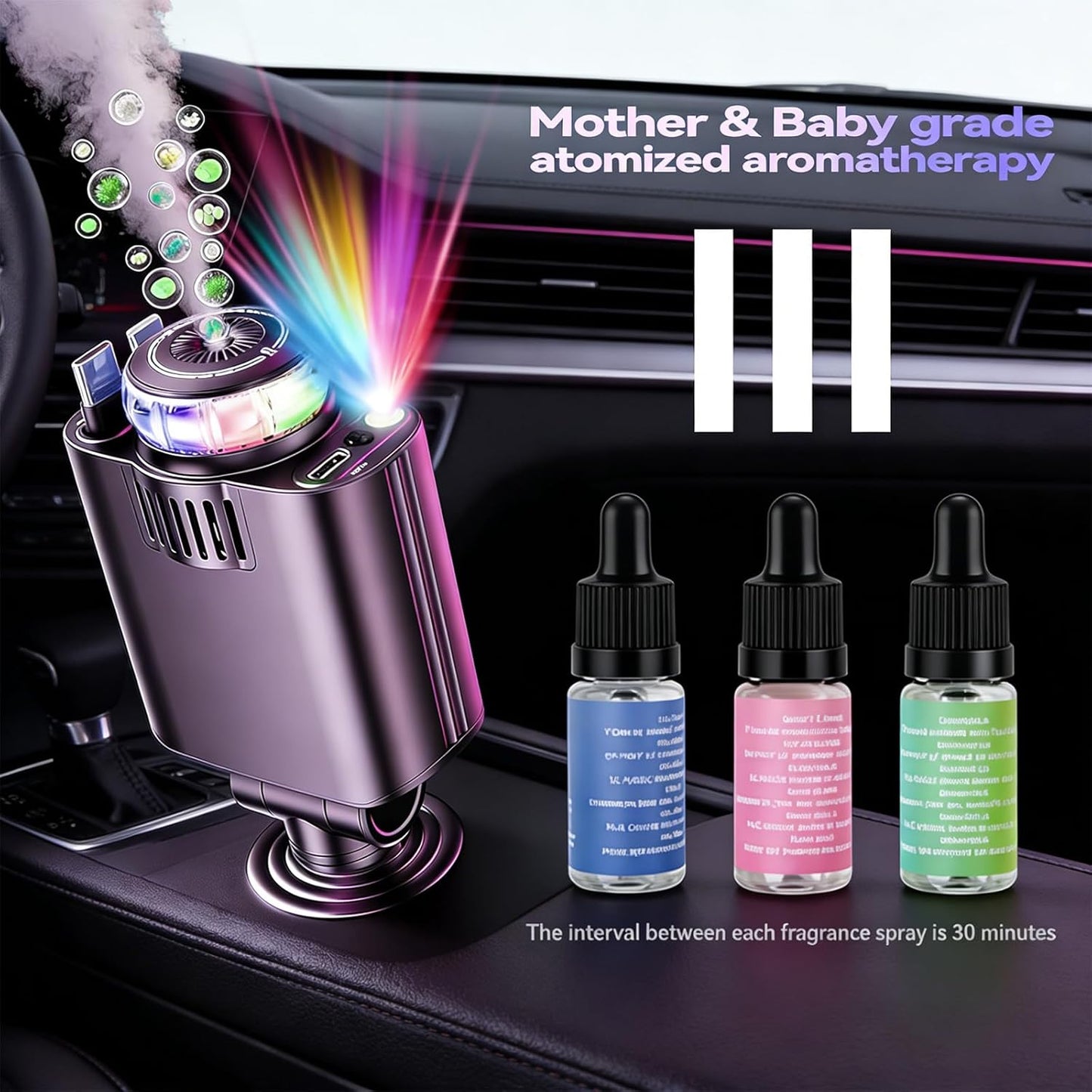 Newly Upgraded Retractable Car Charger with Aromatherapy and Starlight, 5 in 1 USB C Car Charger Adapter