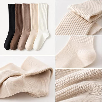 Women's 5-Pairs Thick Cute Slim-Fit Solid Color Calf Boot Socks